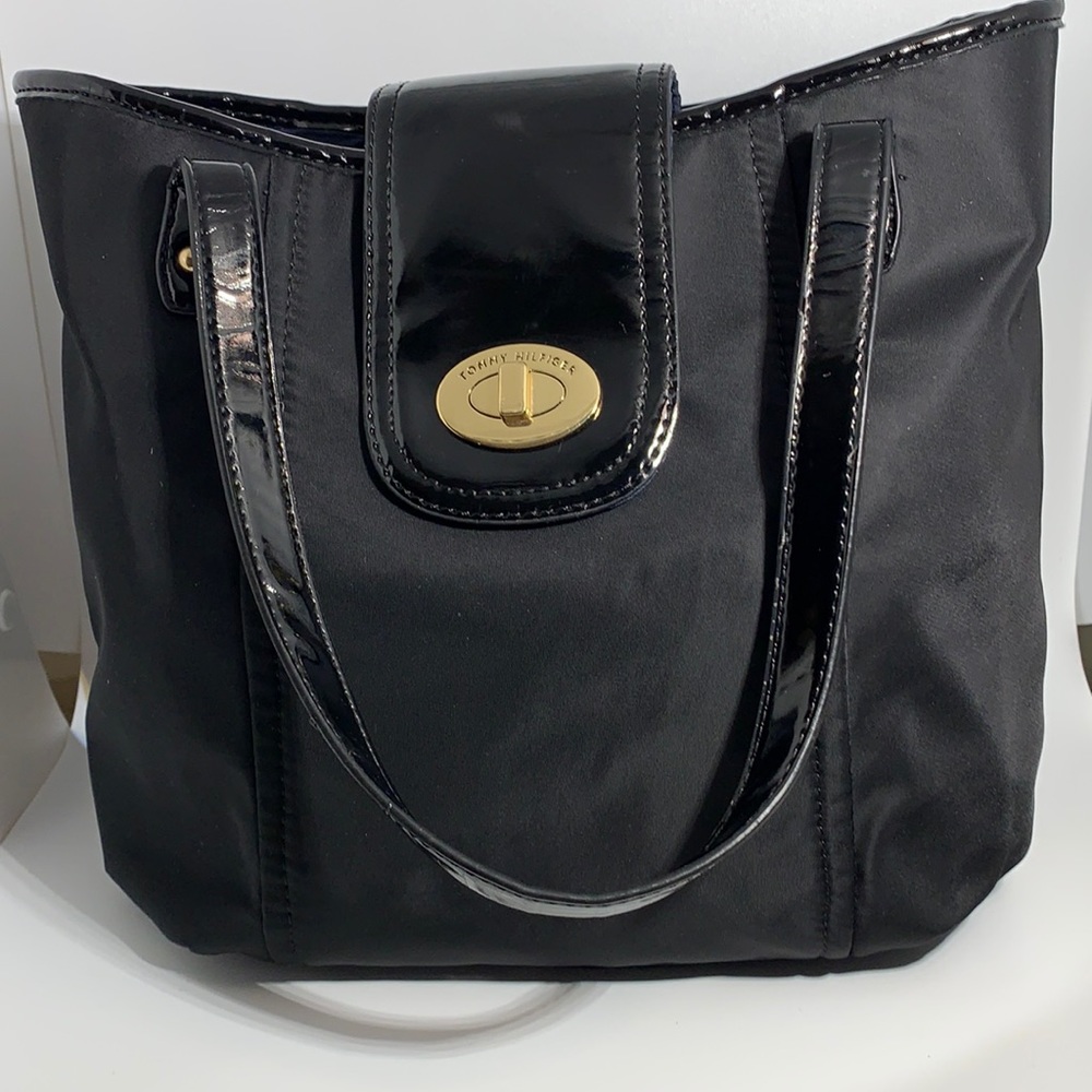 Tommy Hilfilger Nylon and patent tote